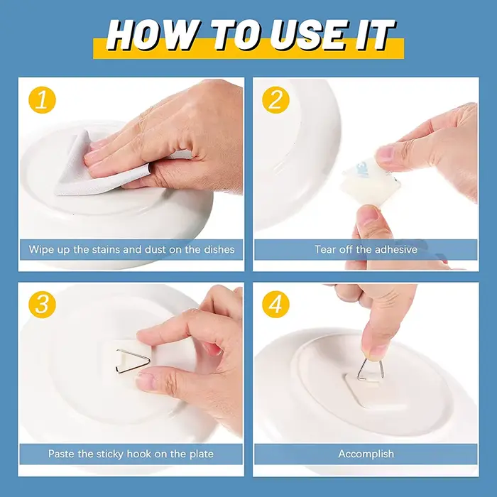 Cintre Adhésif Invisible pour Plaque Murale, Support Rond et Vertical, Crochet pour Vaisselle, 40 Pi