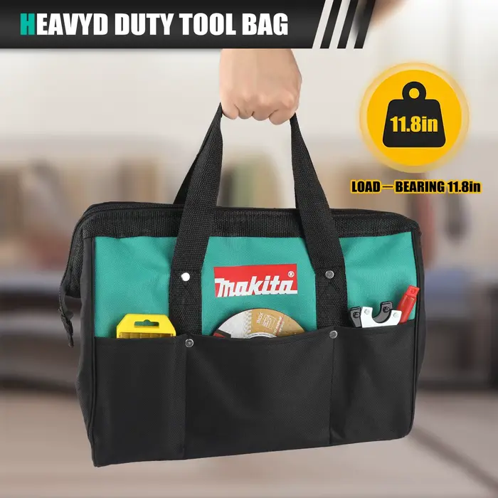 Sac de rangement d'outils polyvalent Makita M368-1 avec base robuste et plusieurs poches extérieures pour tous vos outils essentiels sur le chantier