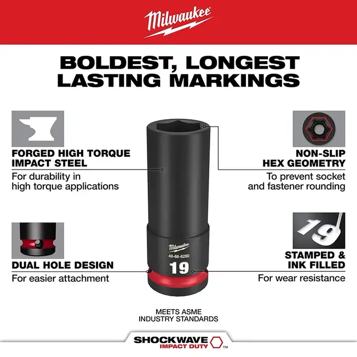 Milwaukee 49-66-7007 SHOCKWAVE Jeu de douilles à chocs métriques 3/8'' 14 pièces avec rail de rangement