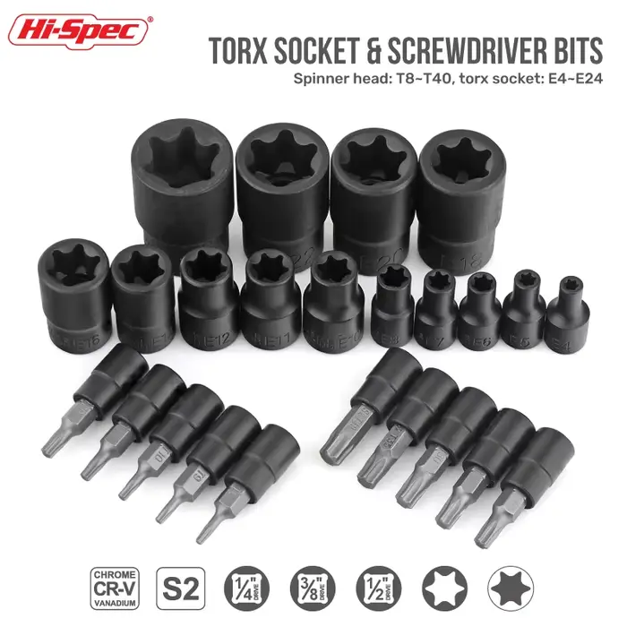 Jeu de douilles Torx et E-Torx 24 pièces