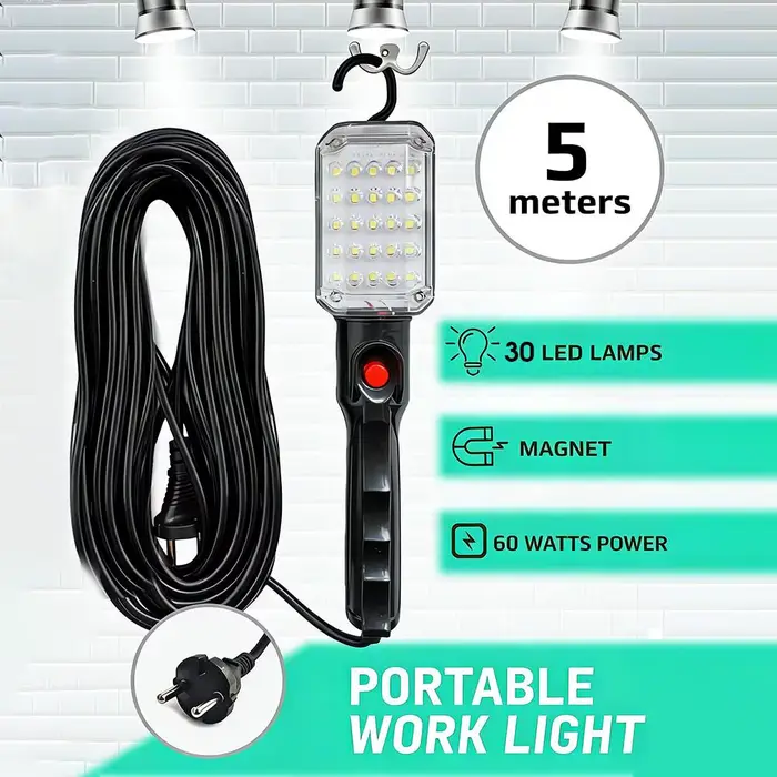 Lampe de travail LED portable avec aimant et prise filaire