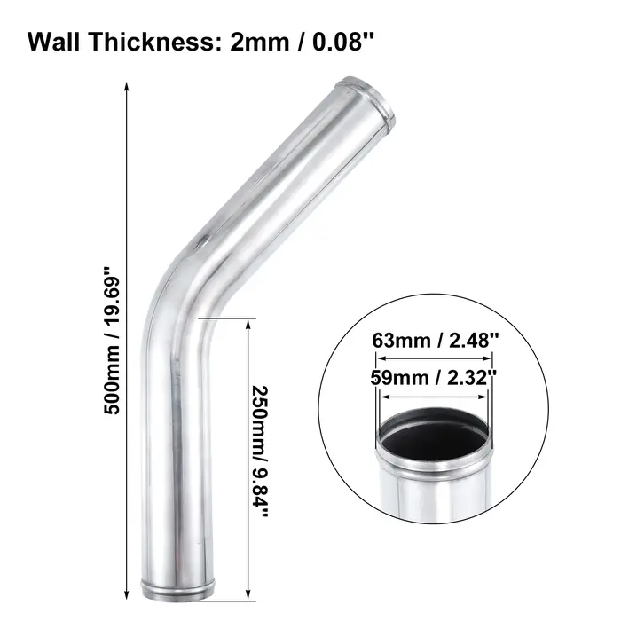 Uxcell Tube en alliage d'aluminium OD 51/57/63/70/76mm tuyau de refroidisseur intermédiaire