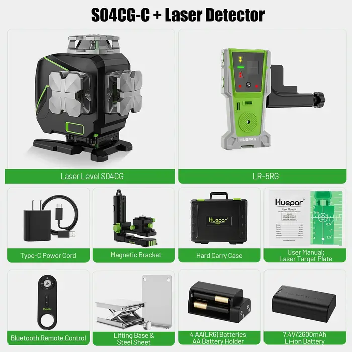 Huepar S04CG-C 4D Niveau laser vert Outils