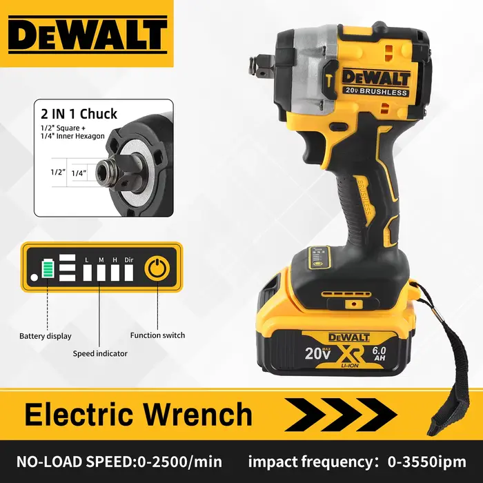 DEWALT DCF921 ATOMIC 20V MAX Clé à chocs sans fil 1/2 pouce : vitesse variable, charge intégrée, liv