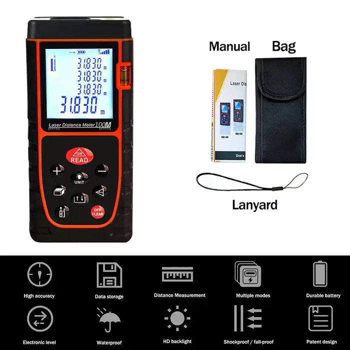 Distancemètre laser 40M 60M 80M 100M Télémètre Bande Télémètre Construire un dispositif de mesure Rè