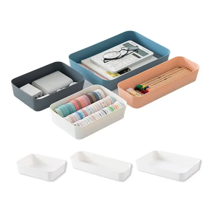 Boîte de rangement de bureau en plastique empilable grande capacité