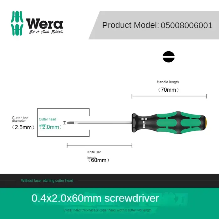 Tournevis WERA 05008006001 à tête plate de 2 mm
