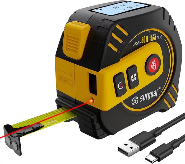 Télémètre laser 2 en 1 80m + ruban à mesurer 5m multifonctionnel rechargeable