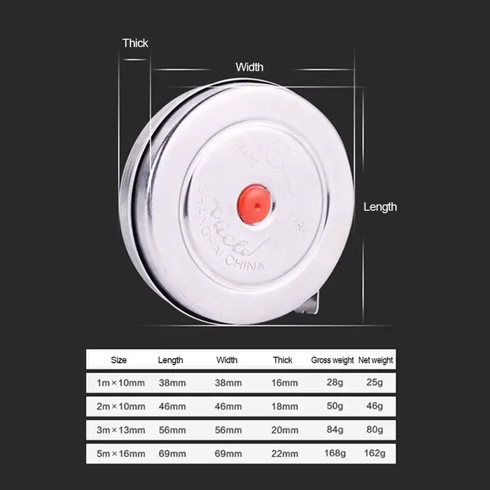 Outils de mesure : Ruban à mesurer en acier inoxydable 1m, 2m, 3m, 5m