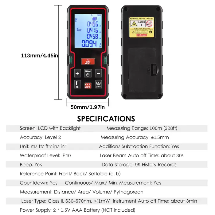 Télémètre numérique LCD 100m – Mesure de distance
