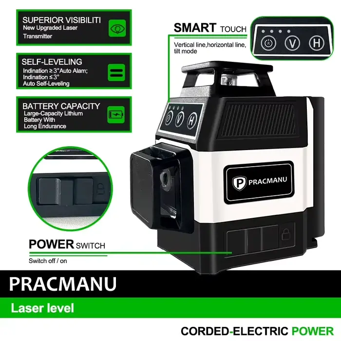 Pracmanu Mini 12 lignes niveau Laser 3D 360