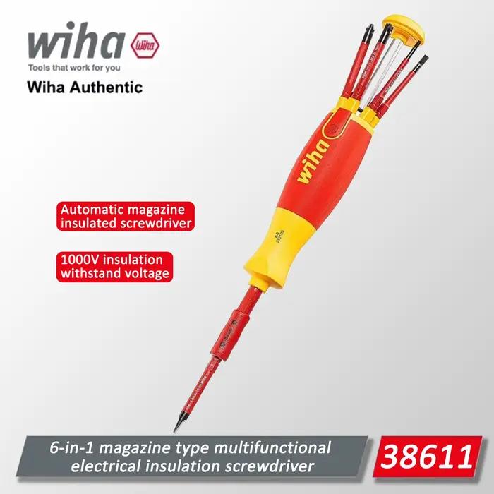 Tournevis multifonctionnel isolé Wiha 6-en-1 de type magazine avec rangement d'outils