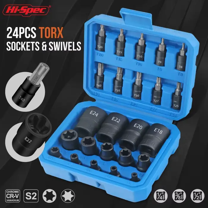 Jeu de douilles Torx et E-Torx 24 pièces