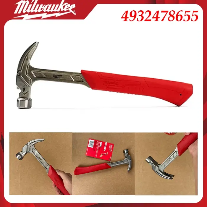 Marteau à griffes courbées Milwaukee 4932478655, tout en acier forgé, anti-vibration, antidérapant, 