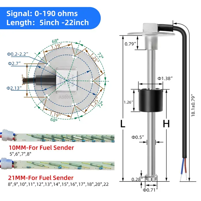 Capteur de flotteur de carburant personnalisé 0-90ohm