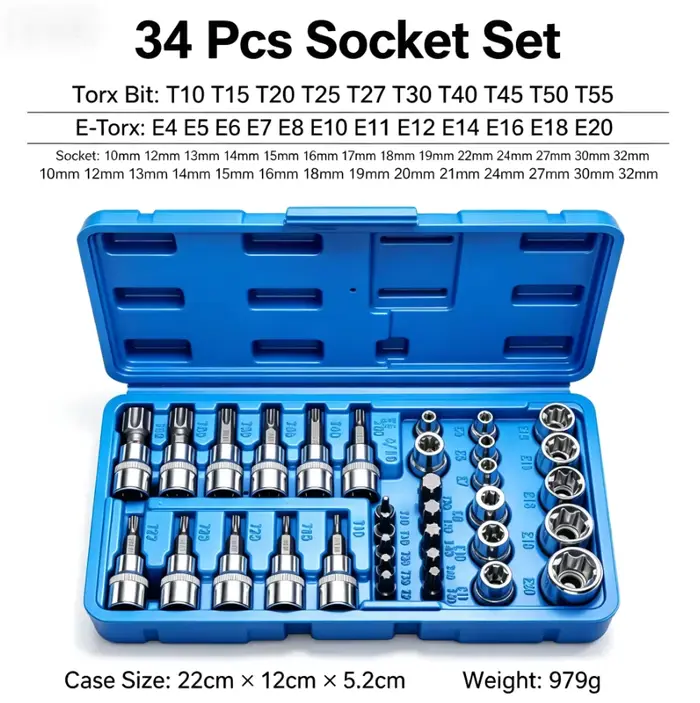 Jeu de douilles Torx professionnelles 34 pièces