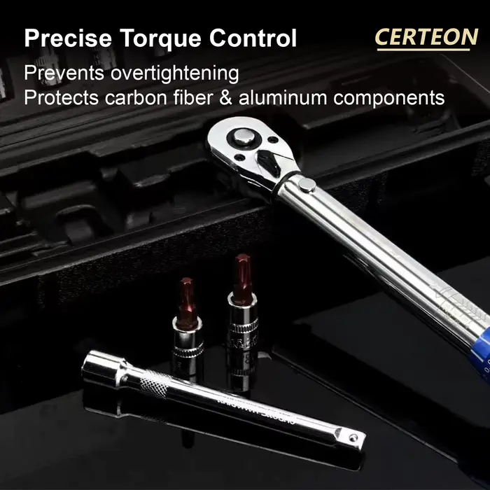 Clé Dynamométrique Réglable Haute Précision 2 à 24Nm 1 4 Pouce Kit de 15 Outils pour Réparation de Vélo avec Embouts et Coffret