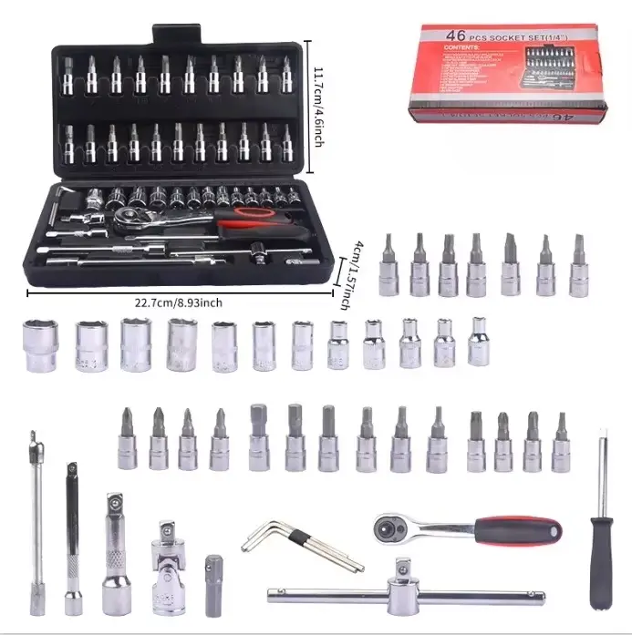 Kit d'entretien automobile 46 pièces : Boîte à outils avec clé à cliquet