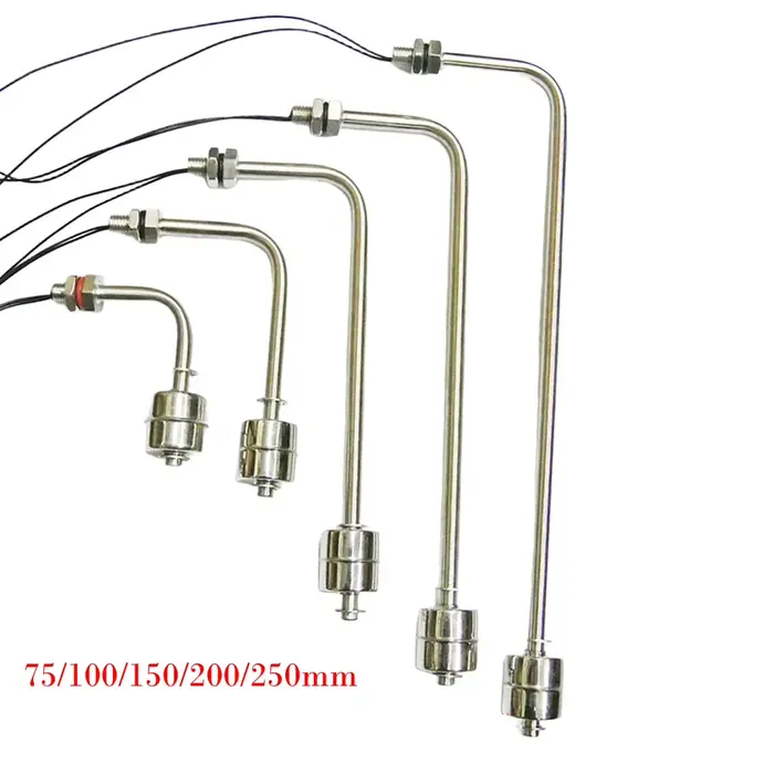 1pc 75/100/150/200/250mm interrupteur à flotteur en acier inoxydable réservoir capteur de niveau d'eau à Angle droit