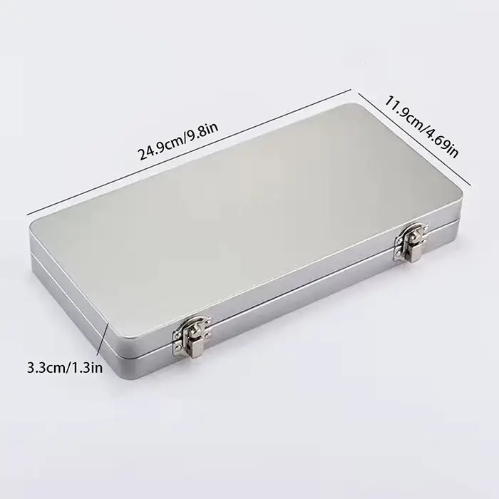 (Nouveau) 1 boîte rectangulaire en métal gris argenté avec couvercle