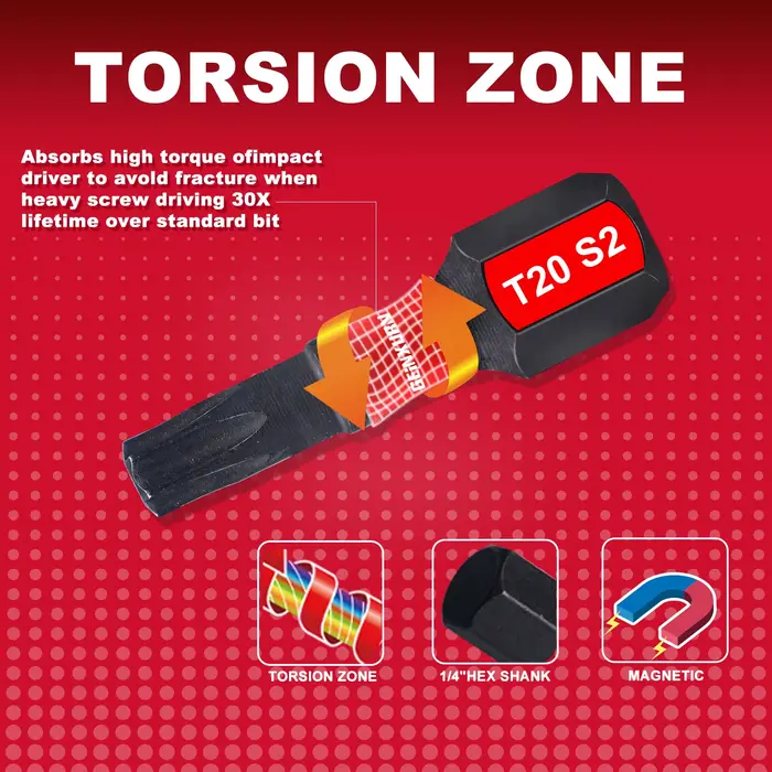 Geinxurn 30 embouts multi-conducteurs magnétiques Torx en acier S2 à impact avec boîte colorée de rangement (vert