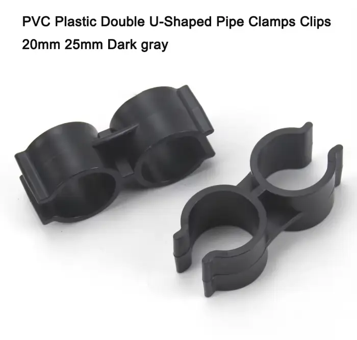 Colliers de serrage en forme de U à Double tête en plastique PVC, 20/25mm, gris foncé pour fixer le