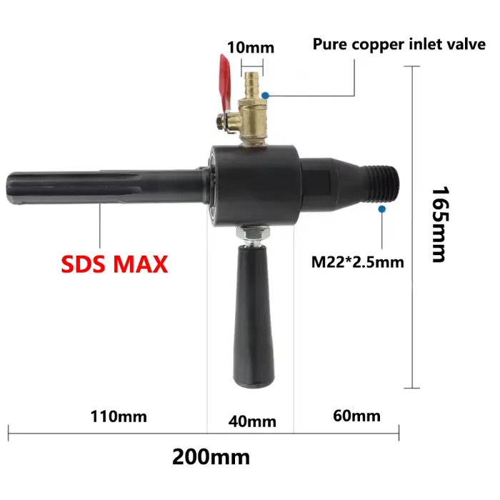 Adaptateur SDS Max avec Injection d’Eau pour Marteau Perforateur Convertisseur pour Couronne Diamantée Perçage Humide Tige de Connexion Alimentation en Eau Outil Professionnel Béton Pierre