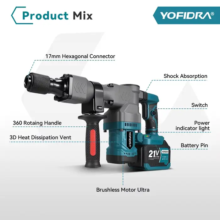 Marteau de démolition électrique sans fil YOFIDRA 6000W