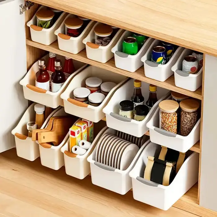 Ensemble de bacs de rangement en plastique courbés - Boîtes d'organisation polyvalentes pour les produits de nettoyage et les essentiels ménagers
