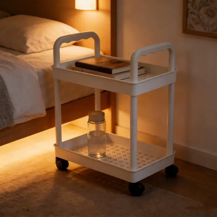 Chariot de rangement roulant à 2 niveaux avec étagères mobiles et roulettes