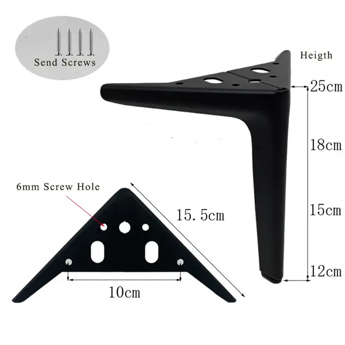 4 pièces pieds de meubles en métal en acier au carbone meuble TV lit pieds de table basse noir or ar