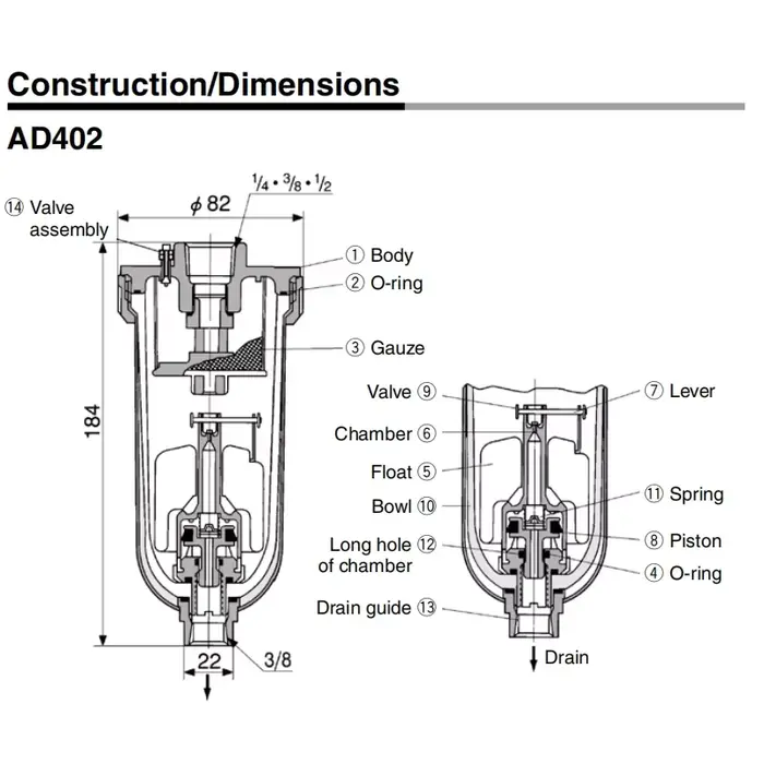 D402-04 Vanne de vidange automatique 1/2" NPT Emptier d'égouttement