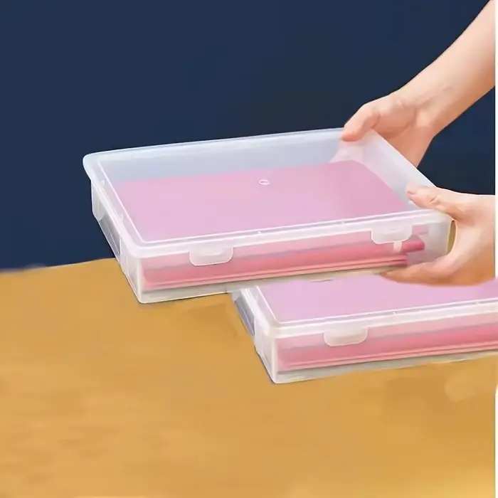 Boîte de rangement en plastique transparent format A4 avec couvercle rabattable-organisateur de bureau anti-poussière