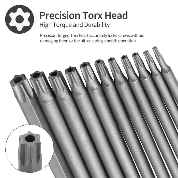 TFORU - Jeu de 11 embouts Torx extra longs en acier S2 magnétique de 200 mm