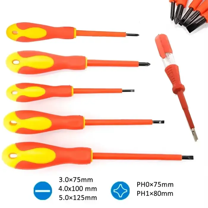 Tournevis isolés VDE, outil de tournevis électrique domestique, pointe magnétique 1000V sûr 6 pièces