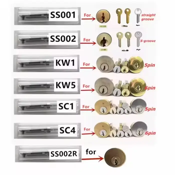 Outil professionnel de serrurier Lishi 2 en 1 SC4 SC1 SS001 Pro SS002 Pro SS002R R52 KW1 KW5 pour serrures de porte résidentielles et clés civiles