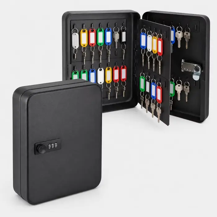 Boîte à clés murale en métal avec serrure à combinaison et 60 porte-clés colorés