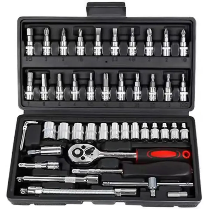 Kit d'entretien automobile 46 pièces : Boîte à outils avec clé à cliquet