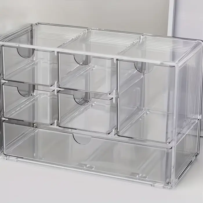 Boîte de rangement transparente à six compartiments