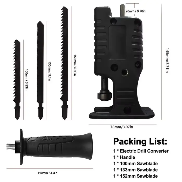 Adaptateur de perceuse à scie électrique alternative portable avec 3 lames de scie pour la découpe d