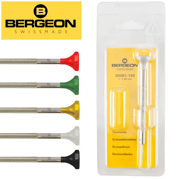 BERGEON 30081 Tournevis ergonomique à tête plate en acier inoxydable Outils d'horloger suisse