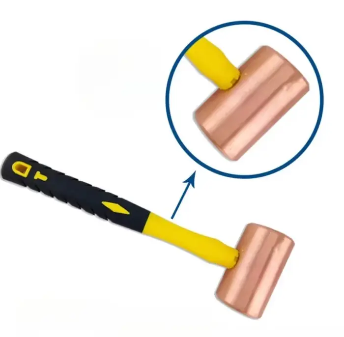 Marteau cylindrique en cuivre pur sans étincelle, tête ronde, poignée en caoutchouc, anti-alose, multifonction, outils à main pour le travail des métaux
