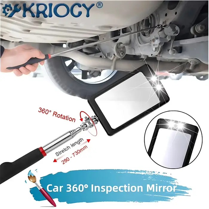 Miroir d'inspection avec éclairage LED 360 ° Lentille de détection télescopique carrée rétractable