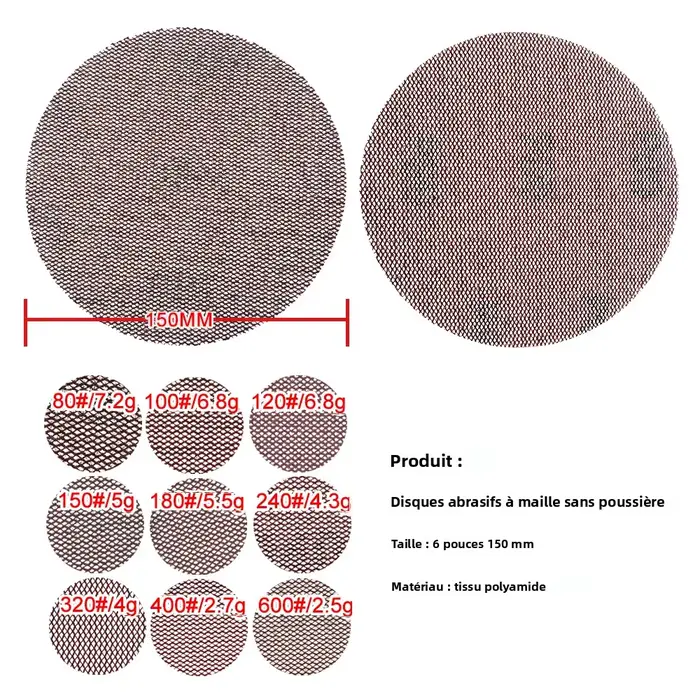 Disques de ponçage en filet Anti-poussière