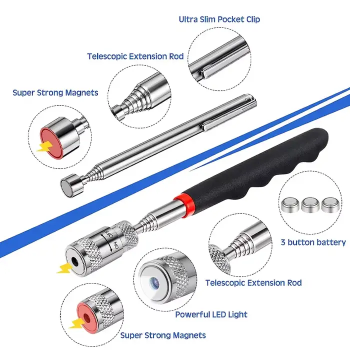 Mini outils de ramassage magnétiques télescopiques, poignée portable réglable, stylo extensible à lo