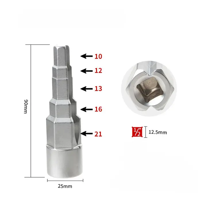 Clé à radiateur à cinq étapes en acier au carbone de 10 à 21 mm, 1/2 pouce, tête de clé à épine de p