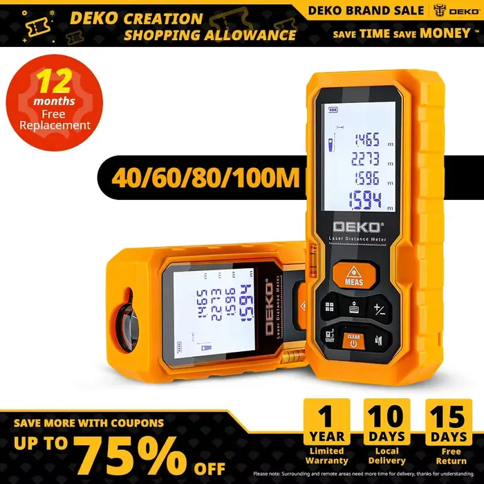 DEKO DKLD05 télémètre Laser portatif 40M 60M 80M 100M Mini télémètre Laser télémètre à bande Laser m