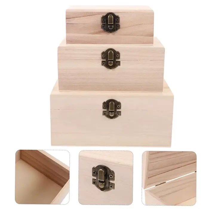 Boîtes de rangement carrées en bois de pin écossais naturel