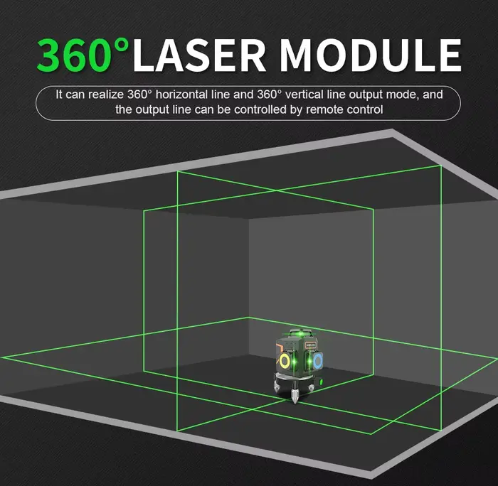 Niveau laser BOAYAL auto-nivelant 3x360 °   Ligne croisée verte 3D 12 pour la construction, batterie rechargeable 4000mAh, télécommande