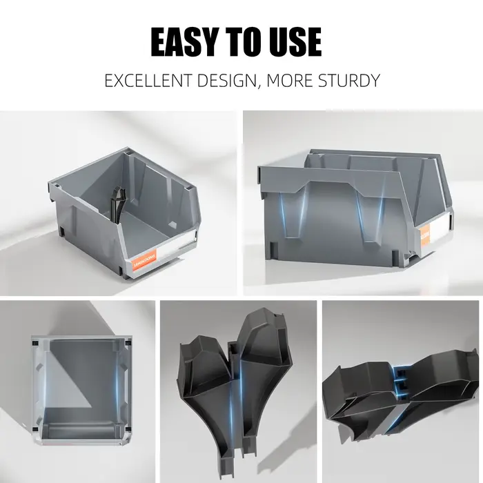 Boîte de rangement en plastique empilable gris 6/24 pièces